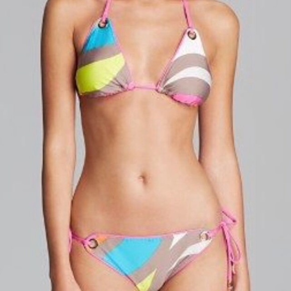 NWT 2PC‎ Trina Turk Pop Wave Triangle Top +Tie Side Bikini Bottom [SZ 12 ] Retro - Picture 9 of 12